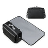 A black compact stroller diaper bag organizer featuring a gray changing mat.