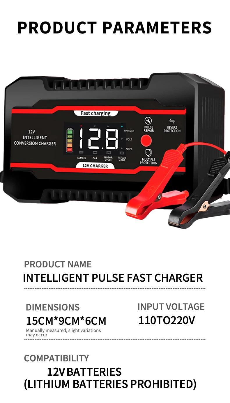 Smart 12V 6A Battery Charger with 7-Stage Pulse Repair