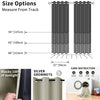 Diagram showing size options for blackout curtains measured from the track, with examples of 54 inch, 63 inch, and 84 inch wi