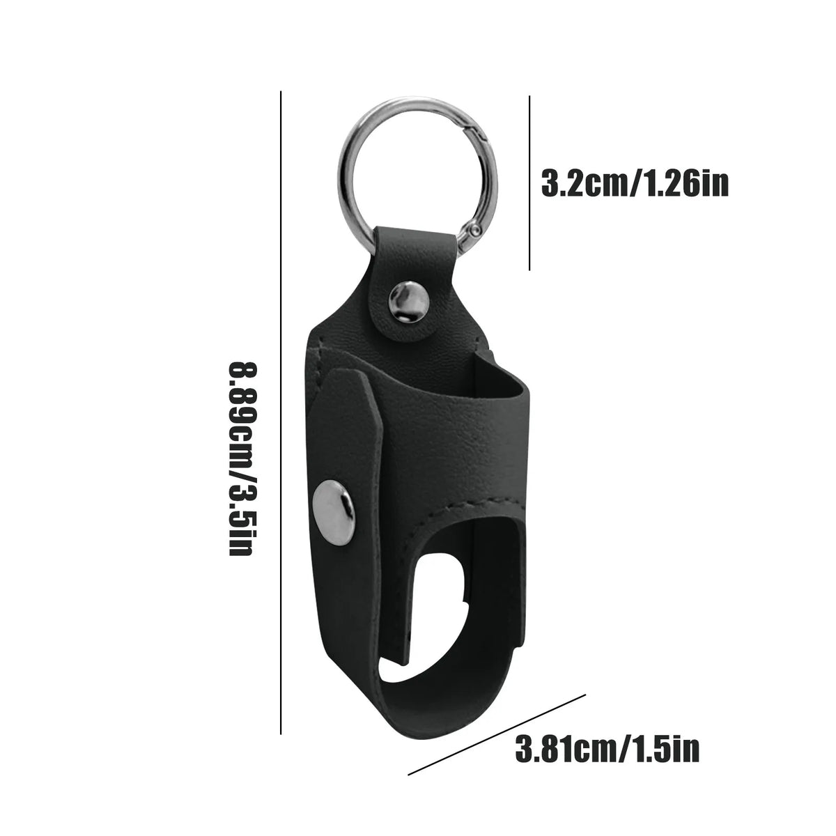 Black PU leather inhaler case with a metal keychain ring and clasp.