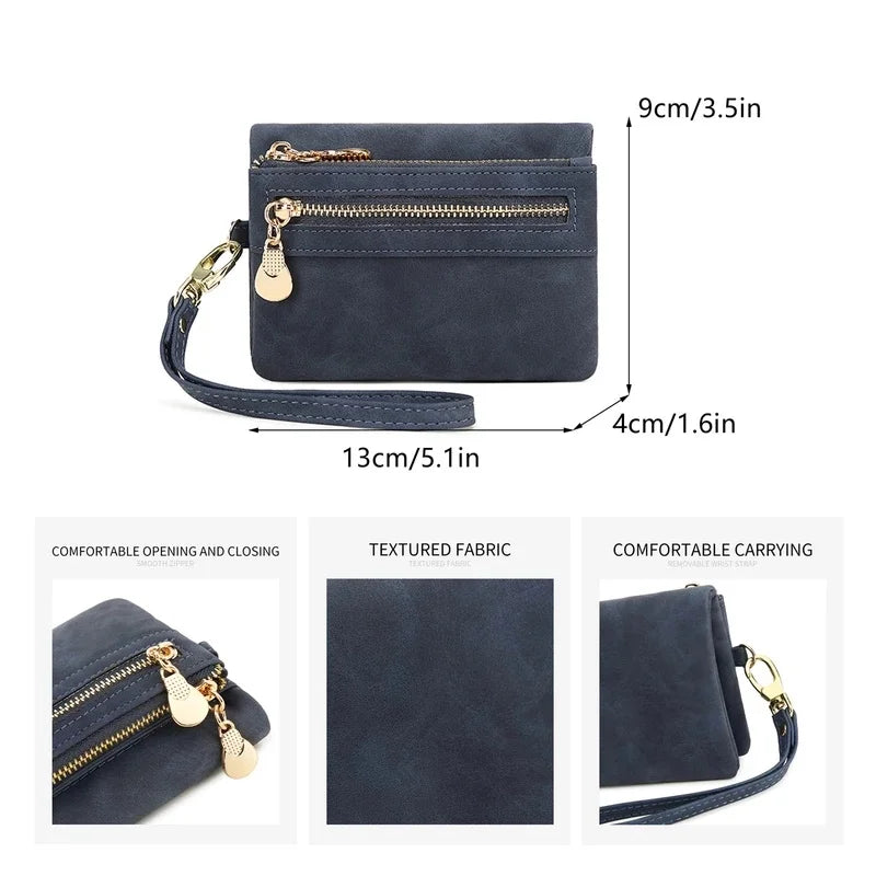 Vintage PU Leather Foldable Clutch Wallet with Wrist Strap