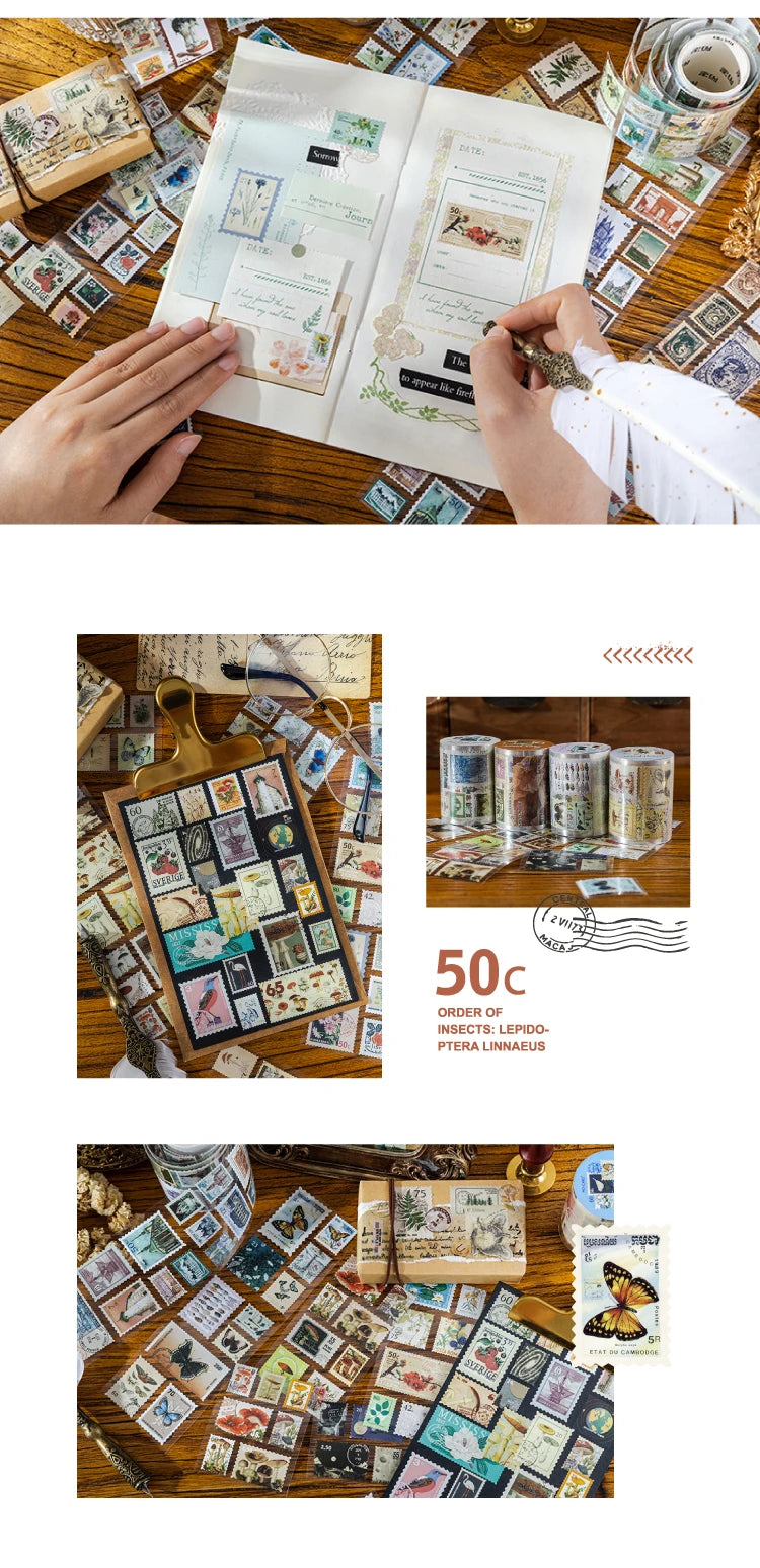 Vintage Stamp Tape Stickers Roll for Journals and Crafts