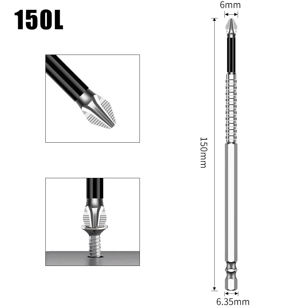 Magnetic Cross Head Screwdriver Bit Set (S2 Steel, Anti-Slip)