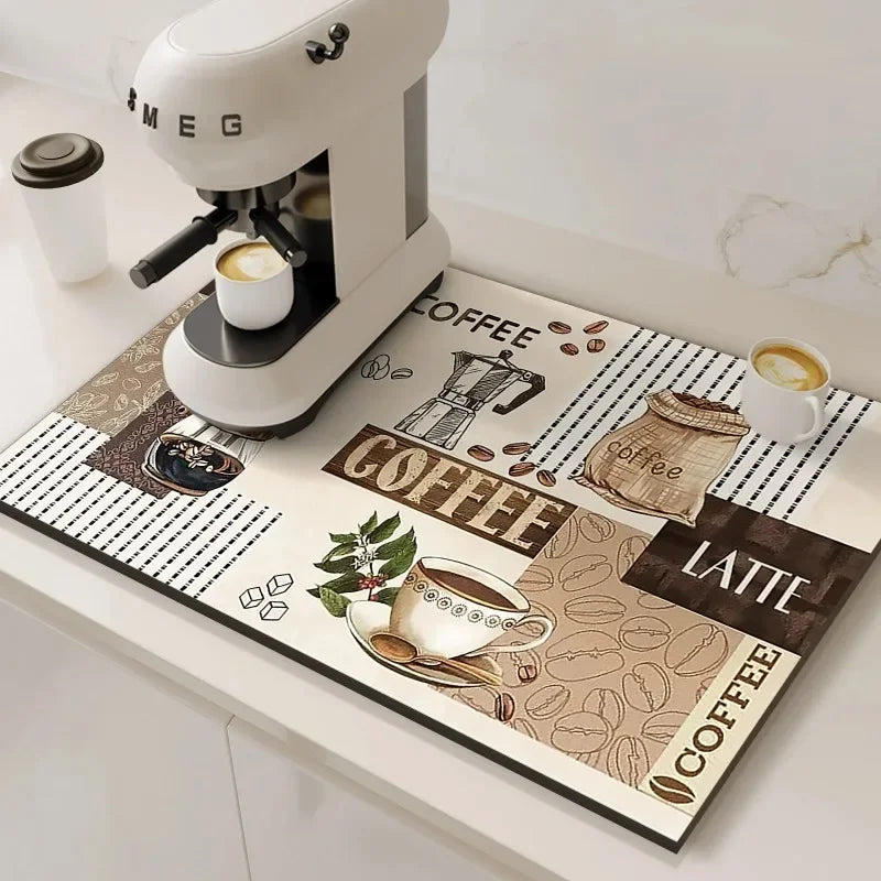 Fast-Drying Kitchen Absorbent Mat for Coffee Stations and Countertops