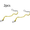 Two yellow bungee tethers with carabiner hooks shown against a white background.