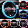 Various colored silicone steering wheel covers for universal fit including blue, red, purple, and orange options