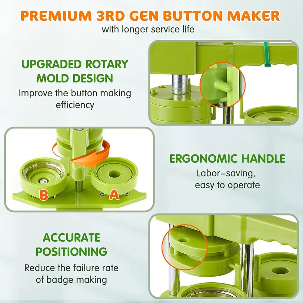 DIY Pin Button Maker Machine Kit with 100 Button Parts and Circle Cutter
