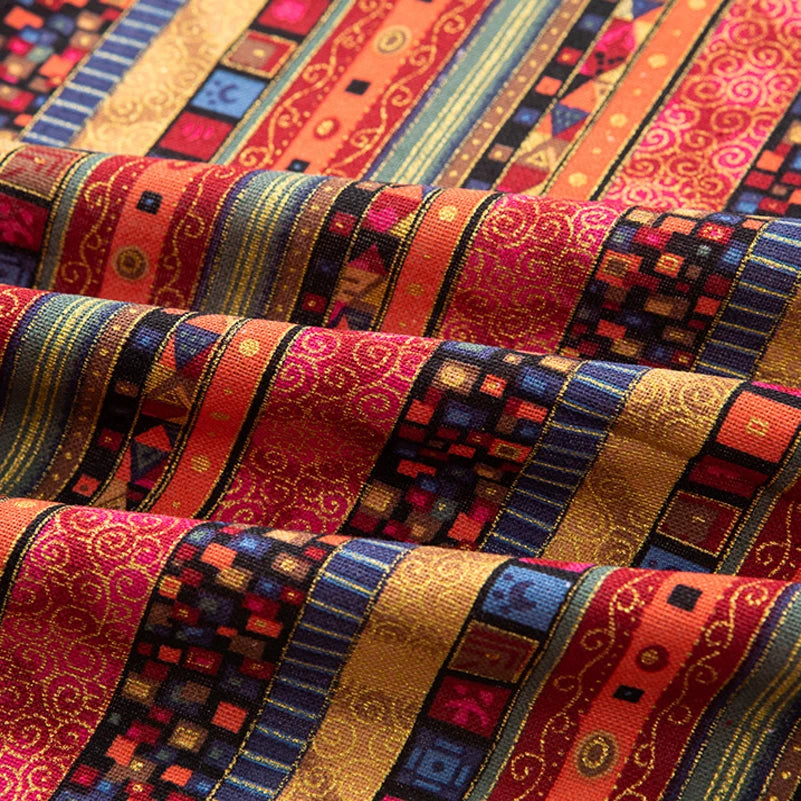 Bohemian Cotton Linen Fabric with Vintage Ethnic Print