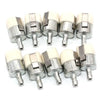 A set of replacement fuel filters for outdoor power equipment, featuring silver metal bodies and white filter elements.