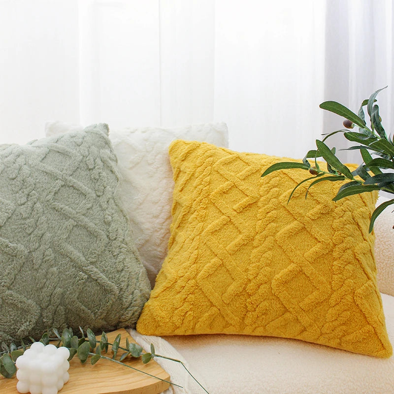 Geometric Plush Cushion Cover for Sofa & Bed