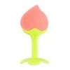 Pink fruit teether and rattle set made of food-grade silicone with an easy-grip design