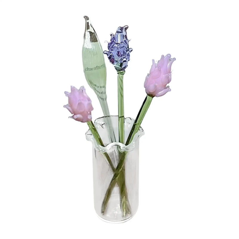 Gläserne Iris-Blumenfigur mit Vase