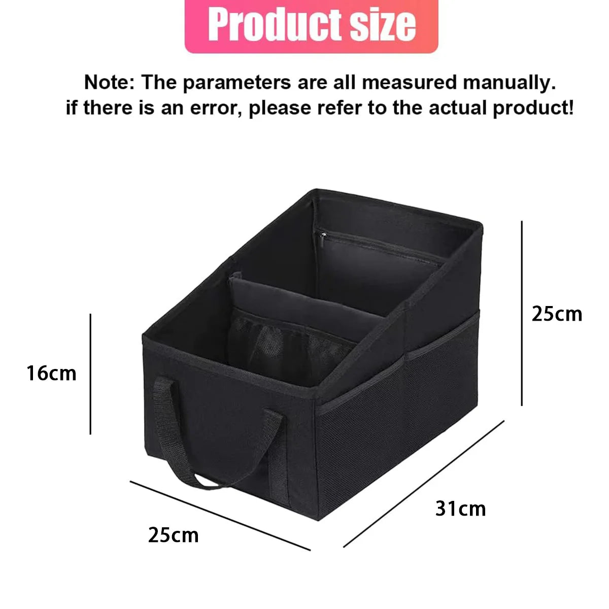 Support dossier de siège de voiture pliable noir avec porte-gobelets, vue de dessus.