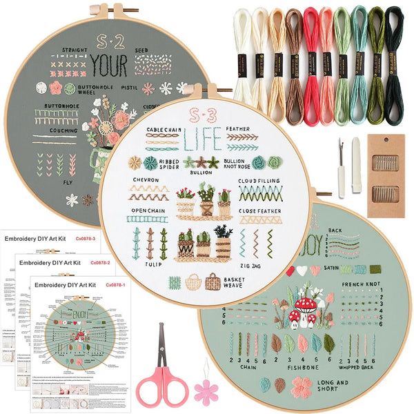 Beginner Embroidery Kit with Stamped Patterns and Tools