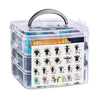 Clear plastic storage box containing 680 retainer clips and 45 pieces of assorted plastic push rivets for auto trim.