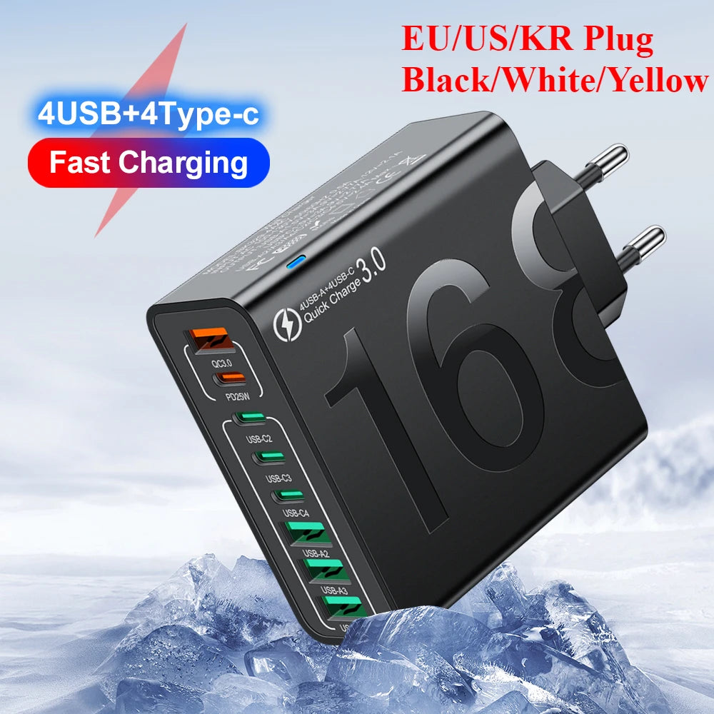 8-Port USB-C Fast Wall Charger for Multiple Devices