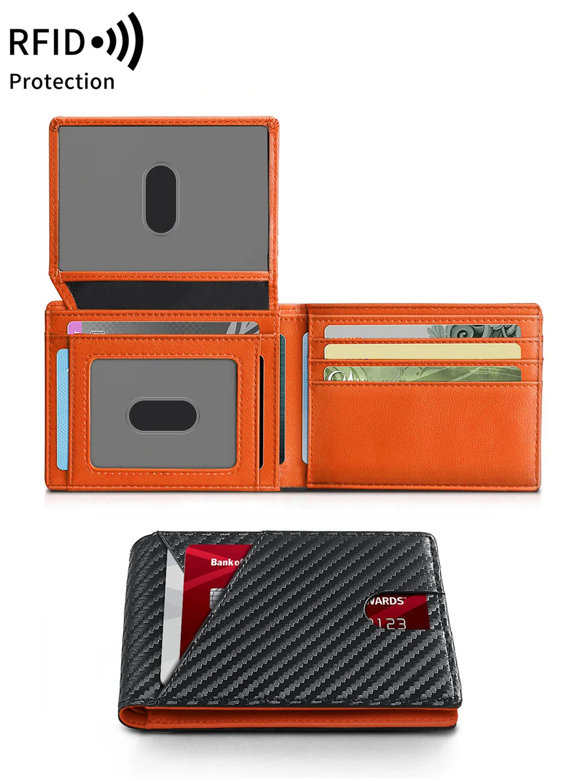 RFID Blocking Ultra-Thin Bifold Wallet with ID Windows