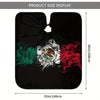Black satin hair cutting cape featuring a patriotic flag design with green, white, and red elements.