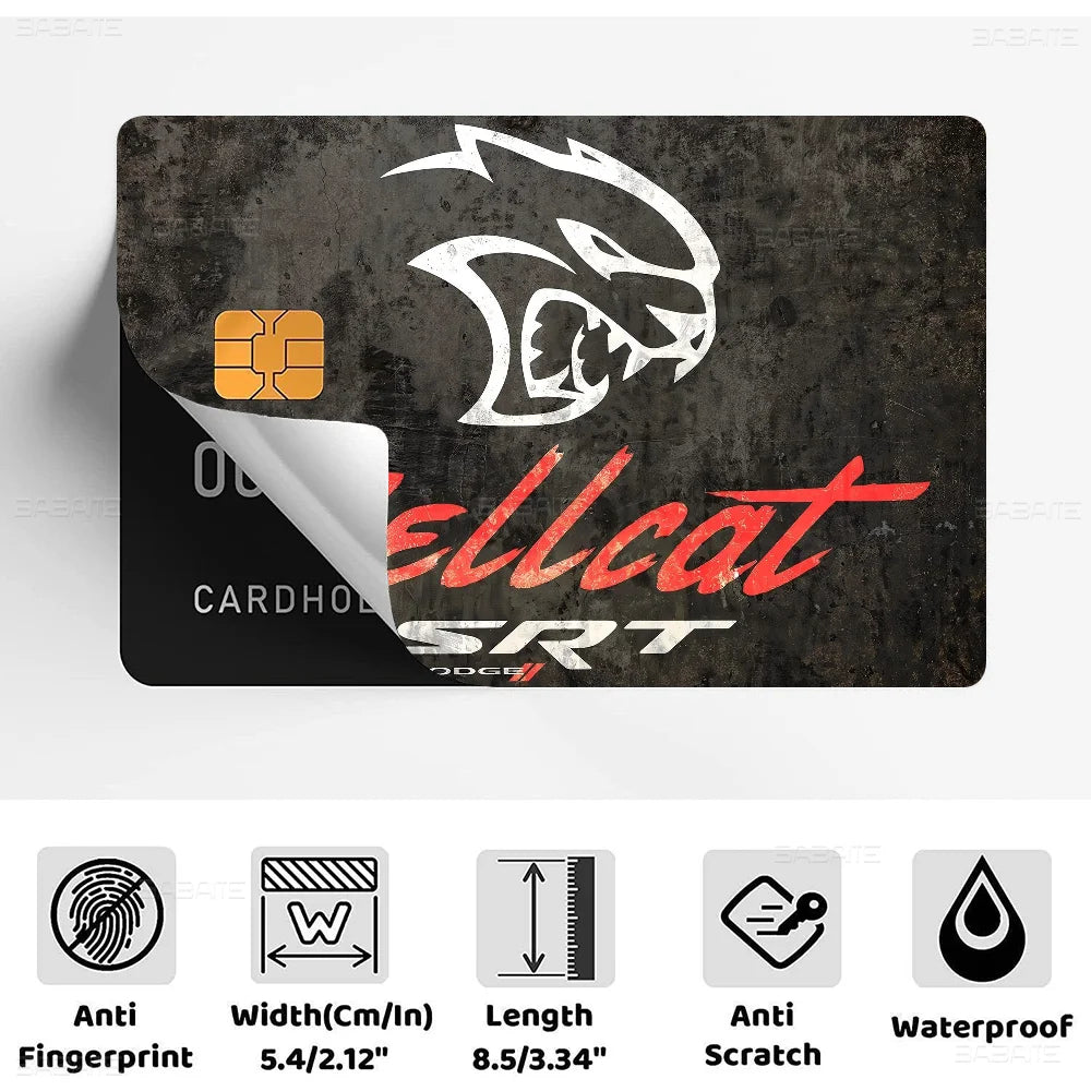 A black card cover featuring a white stylized lion head and red text spelling out HELLCAT SRT