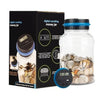 A black box and clear jar of a digital counting money jar with an LCD display showing $52.77