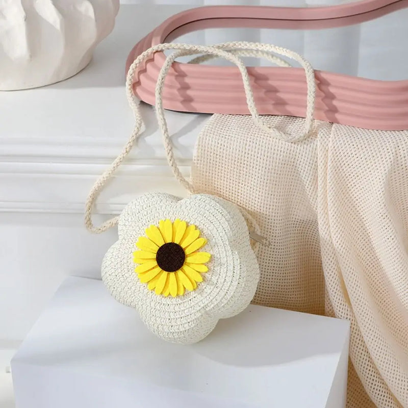 Floral Woven Straw Crossbody Bag