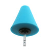 A bright blue conical sponge polishing cone with a metal tip for automotive detailing.