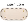 Light beige oval PU leather bag bottom for DIY crochet and knitted bags, measuring 22cm by 10cm.