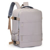 A light gray compact cabin travel backpack with gray straps and buckles.