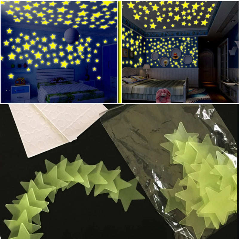 Leuchtende 3D-Sterne & Mond-Wandaufkleber