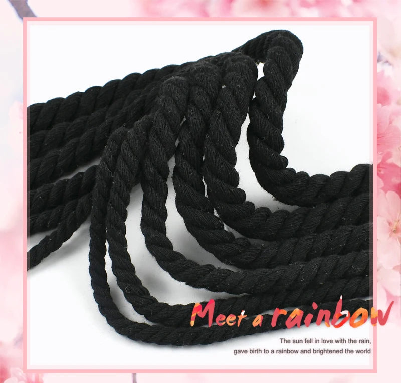 Black natural twisted cotton cord with a rainbow design