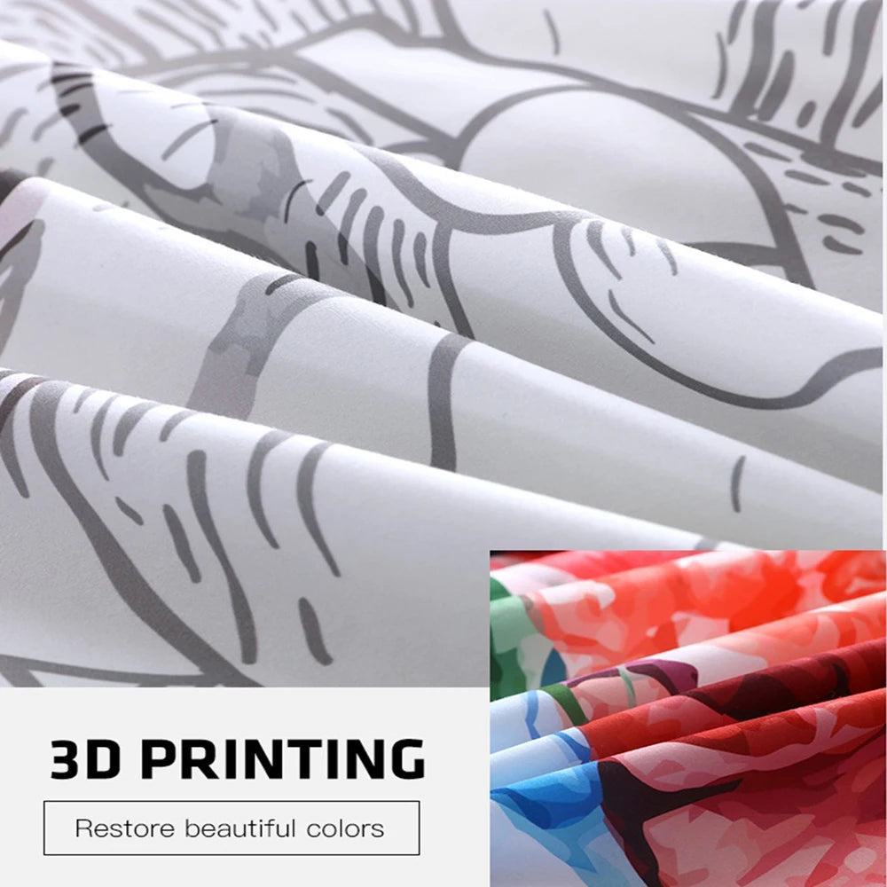 Close-up of 3D printing fabric textures showing gray and white patterns, with a swatch of colorful floral print.