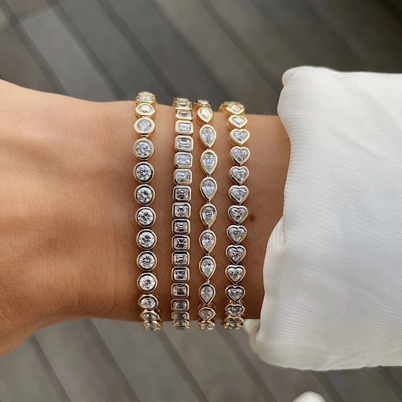 Heart Tennis Jewelry Set with Geometric Bezel