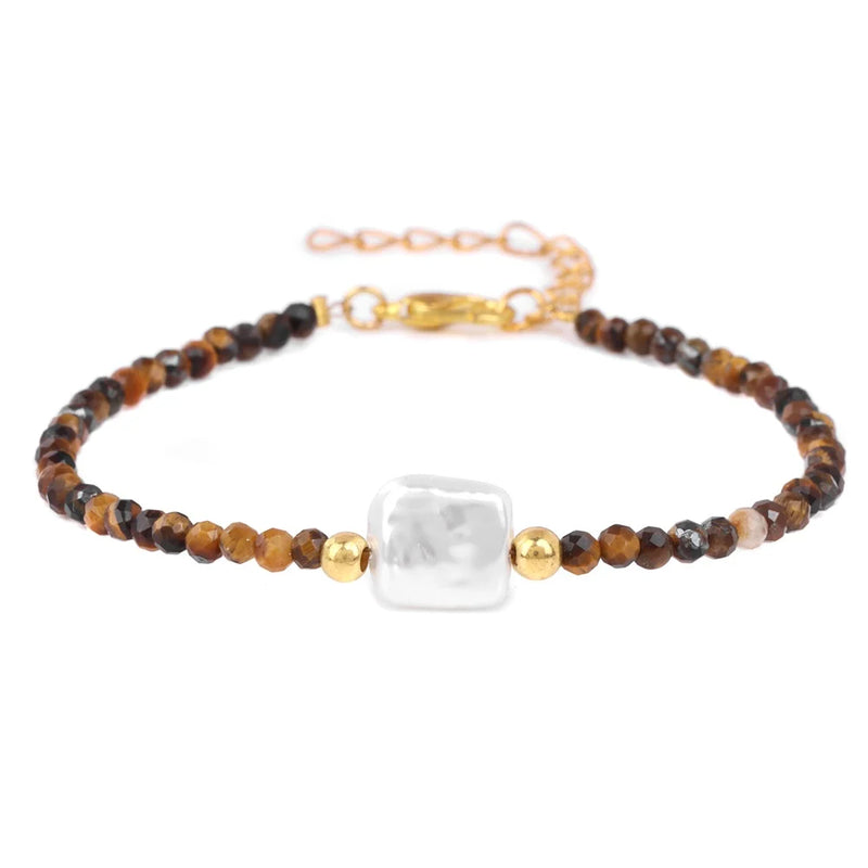 Natural Stone Bead Bracelet with Adjustable Lace-Up Closure