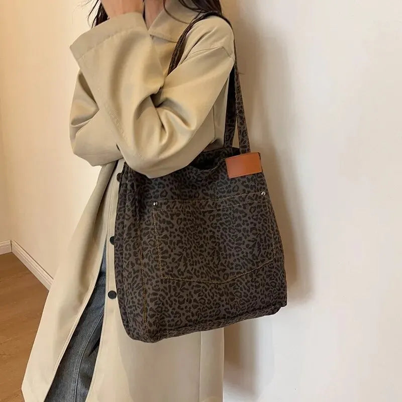 Vintage Leopard Print Canvas Tote Bag