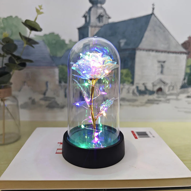 Präsentierte Rose in Glaskuppel mit LED-Beleuchtung