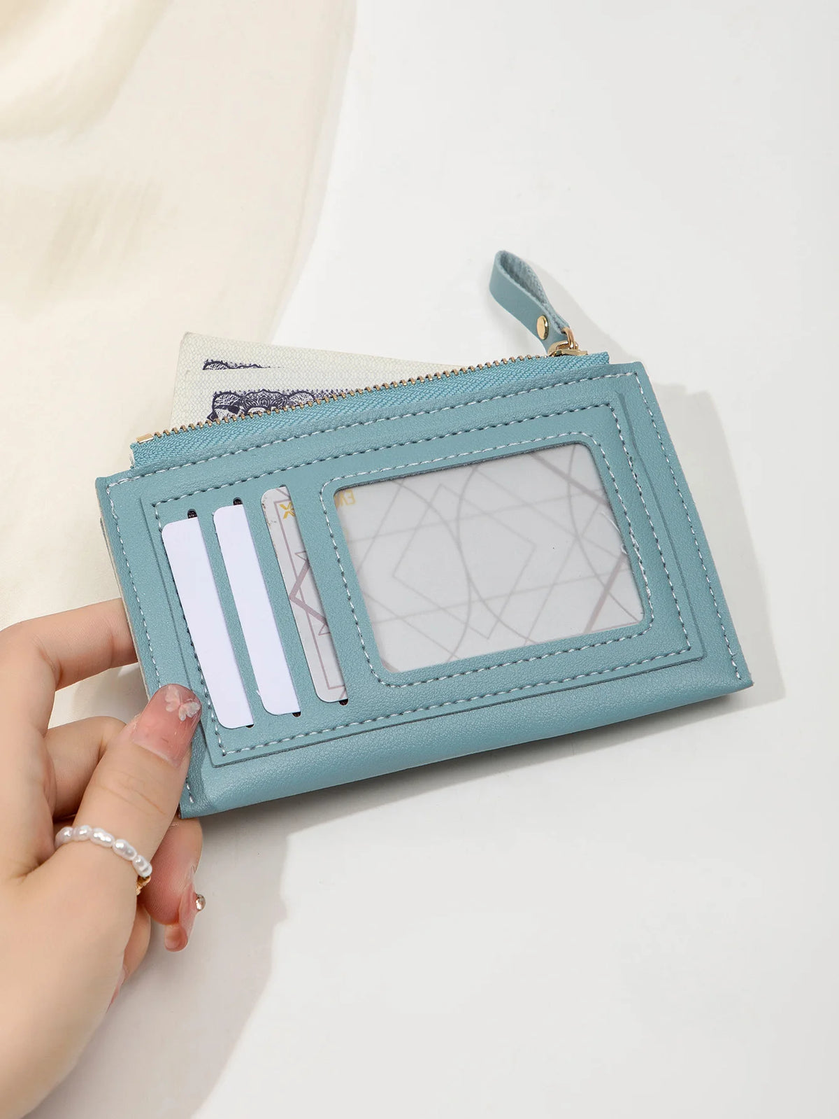Slim Leather Card Holder Wallet with Secure Zipper
