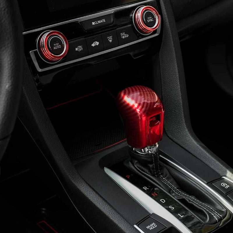 Red Carbon Fiber Shift Knob Cover for Select Honda Civic Models
