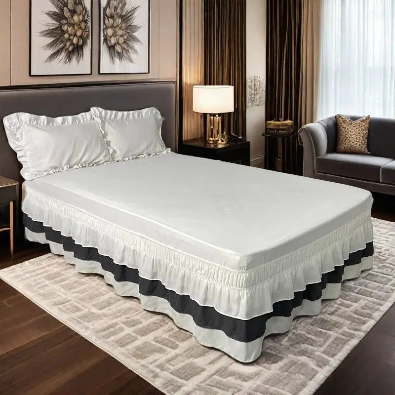 Luxurious Three-Layer Ruffle Waterfall Bed Skirt with Wrap-Around Elastic