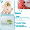 A set of three wind-up swimming turtle bath toys, showing assembly and instructions for use in water.