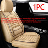 One piece of beige leather car seat cover installed in a vehicle interior.