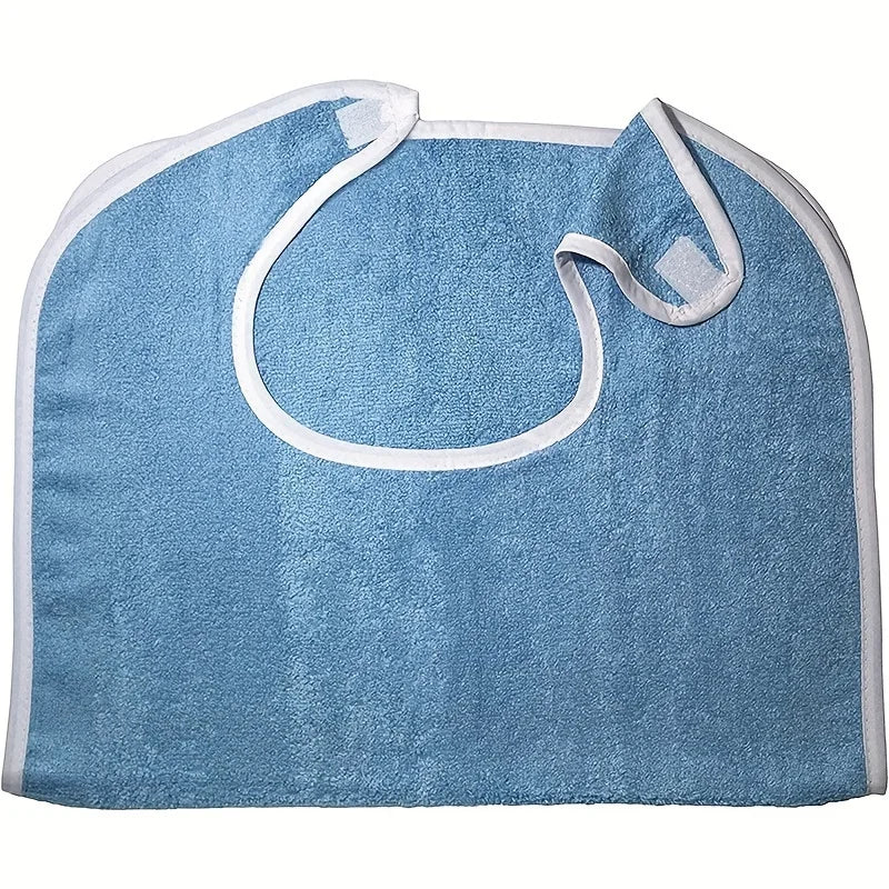 Light blue flannel bib with white trim for adult care