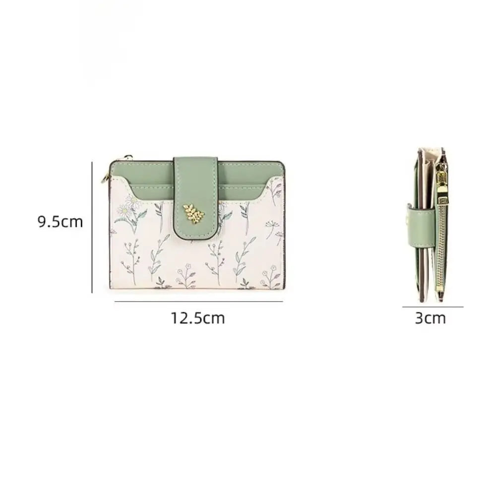 Slim PU Leather Zipper Wallet with Floral Detail