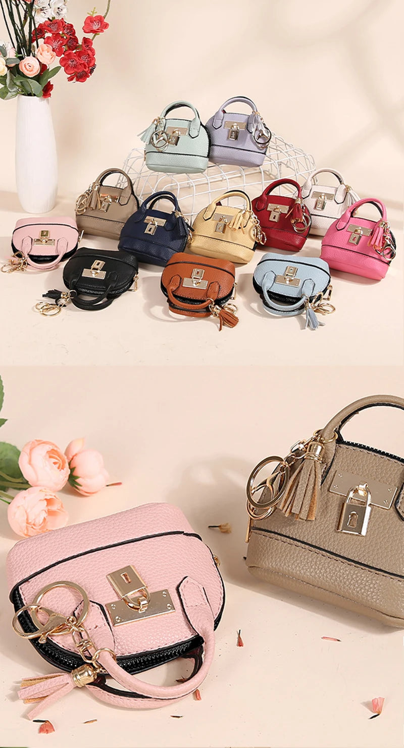 Mini Leather-Look Coin Purse with Keychain