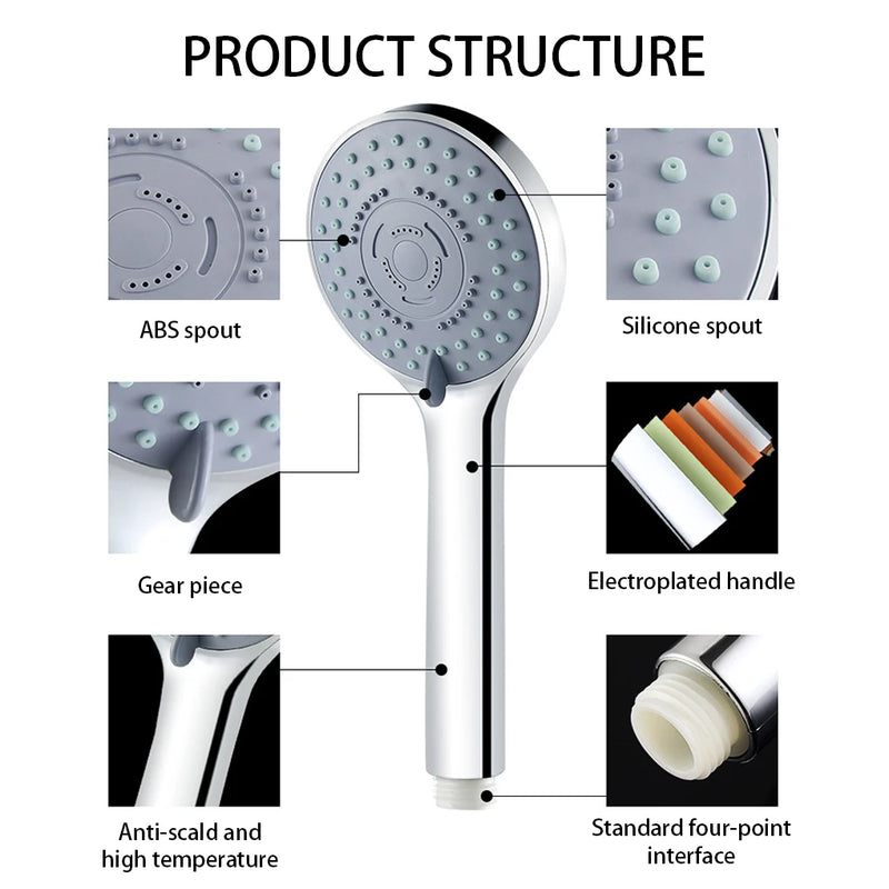5-Mode Chrome Shower Head with Hose & Bracket