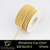 A spool of gold rhinestone cup chain, 10 yards long, for DIY clothing decoration.