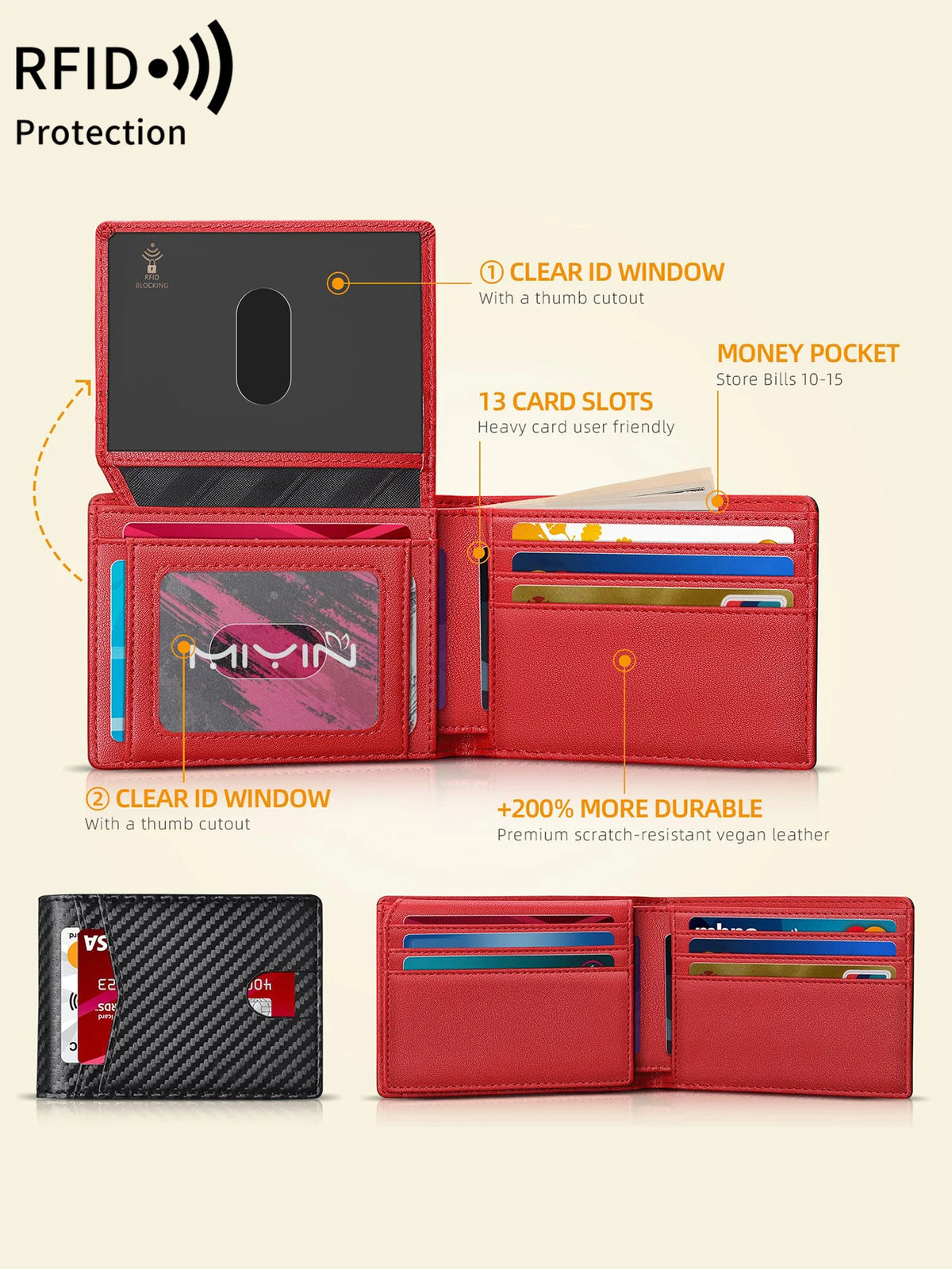 Slim Carbon Fiber Trifold Wallet with RFID Protection