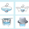 Collapsible silicone drain hair catcher for bathtubs and sinks shown in various installation contexts.