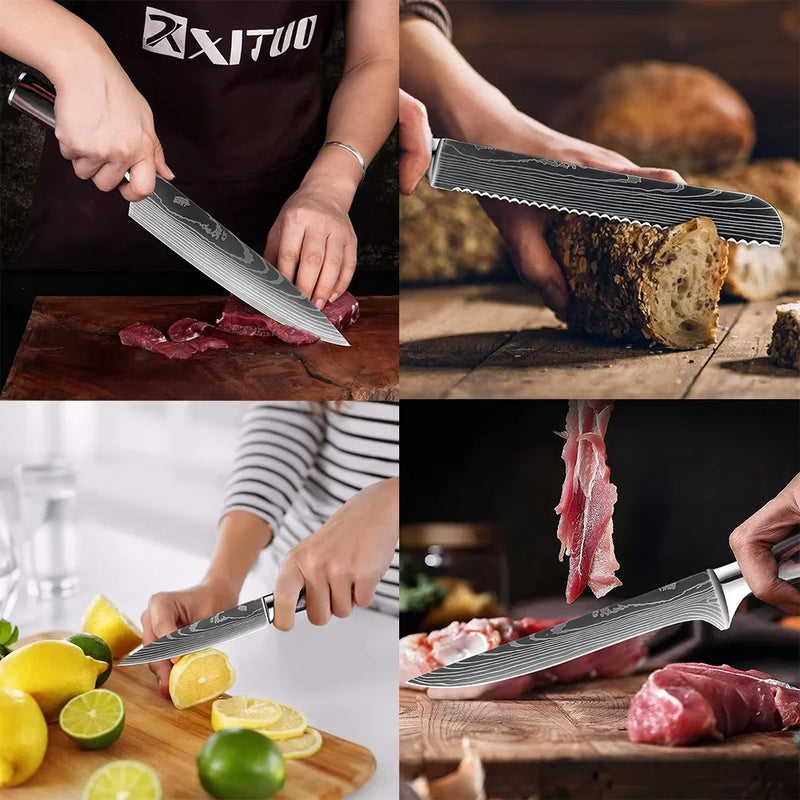 Set de 6 Cuchillos de Cocina de Acero Inoxidable con Bloque de Madera