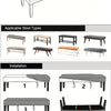 Diagrams showing the applicable size, various stool types, and installation steps for a waterproof PU stretch bench cover.