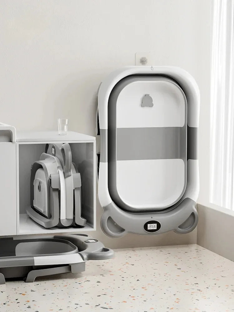Collapsible Baby Bathtub with Thermometer and Floating Cushion